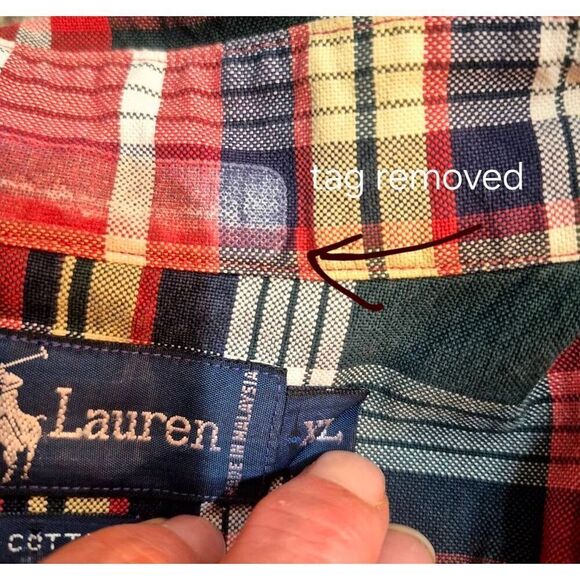 Ralph Lauren Men's Navy, Red, Green, Yellow & White Cotton Plaid Button Down 199 - Picture 9 of 11